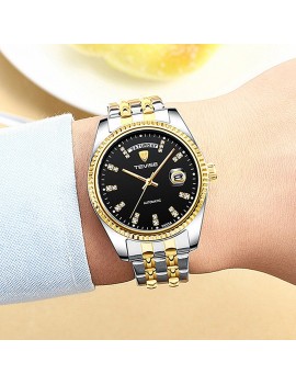 TEVISE T833A Business Men Automatic Mechanical Watch Time Calendar Display Fashion Casual Stainless Steel Strap 3ATM Waterproof Luminous Hands Male Wristwatch