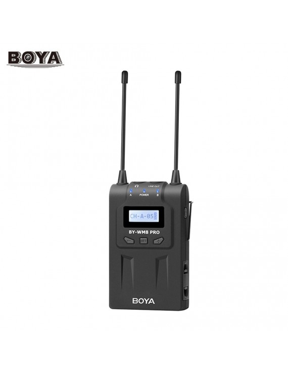 BOYA UHF Dual-Channel 48 Channels Receiver with LCD Display Compatible for BOYA BY-WHM8 Pro Wireless Handheld Microphone/BY-WXLR8 Pro Transmitter/BY-WM8 Pro-K1 & BY-WM8 Pro-K2 Wireless Microphone System