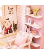DIY Miniature Loft Dollhouse Kit 3D Pink Wooden House Room(No Dust Cover-No Music Box)