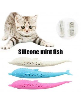 Cat Catnip Toys Fish Shape Toothbrush with Catnip Silicone Molar Stick