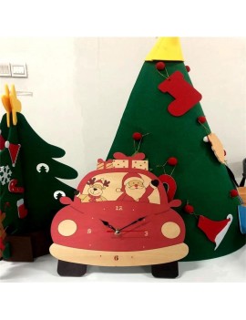 Christmas Day Wooden Clock Wall Clock Santa Claus Deer Home Decoration Cartoon（No battery）