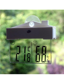 Transparent Digital Thermometer Window Style Mini LCD Display Digital Thermometer for Indoor Outdoor Use Sucker Wall Hanging Temperature Hygrometer