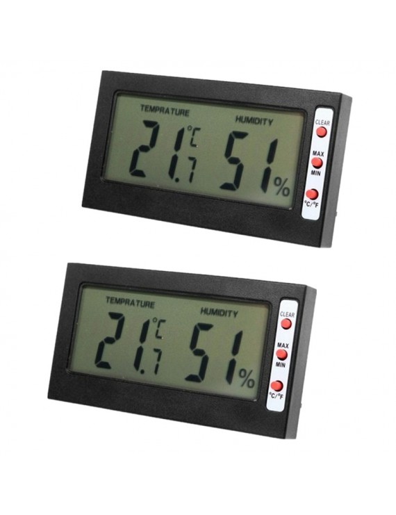 2pcs LCD Display Digital Thermometer Hygrometer with Memory Function Black
