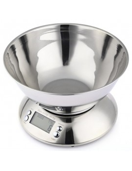 LCD Display Stainless Steel Kitchen Scale with Clock Temperature Silver