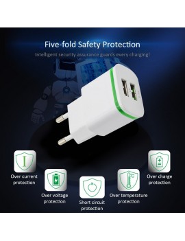2 Port USB Charger Universal Travel Adapter 5V 2.1A Wall Portable EU Plug Charger for iPhone Android