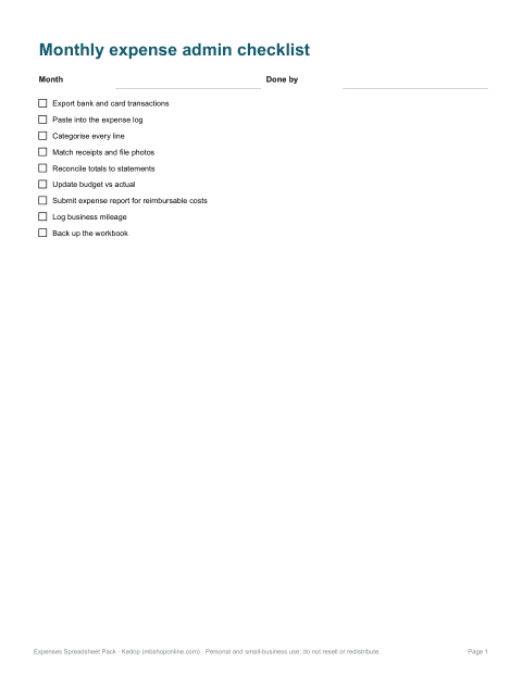 Preview of the first page of Receipts checklist (PDF/DOCX)